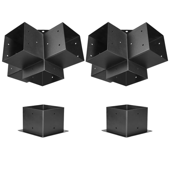 Heavy Duty 4-Way Pergola Bracket Kit,6x6" Wood Post Base for DIY Gazebo&Patio Construction,2-Piece Easy Install Wooden Beam Support