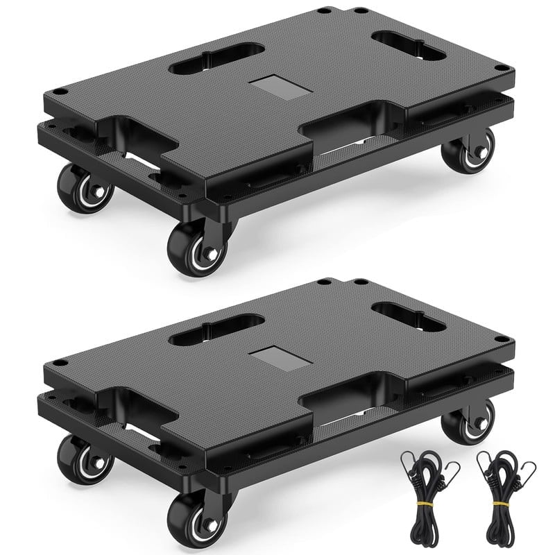 Heavy Duty 4-Wheel Furniture Mover Dolly – 440 Lbs Capacity, Innovative Interlocking Design, Sturdy Flat Rolling Platform with Smooth Casters, Lightweight for Home/Office, Black, 2 Pack