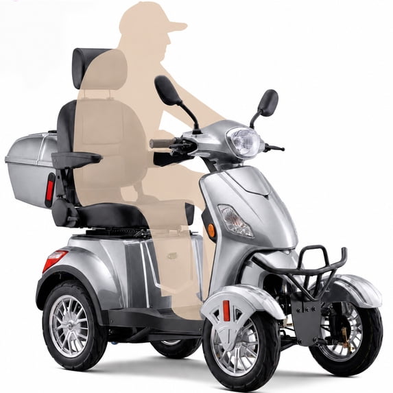 Heavy Duty 4 Wheel Mobility Scooter for Seniors & Adults,500lbs Capacity,800W Motor,31-Mile Range,Fat Tires,Full LED Lighting & Remote Key(Silver)