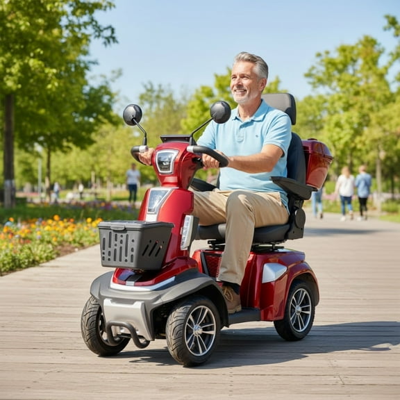 Heavy Duty 4 Wheel Mobility Scooters for Seniors, All Terrain Powered Mobility Scooter with 500W Motor, 165lbs Capacity, Red