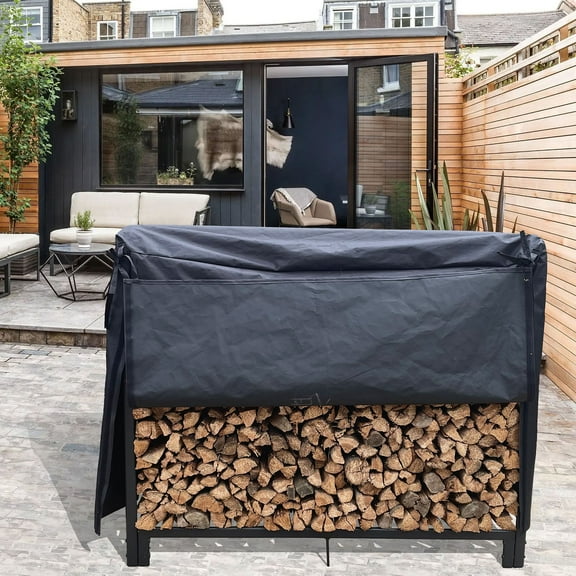 Heavy Duty 4 ft Matte Black Firewood Rack Stand for Indoor Outdoor Fireplace Wood Storage