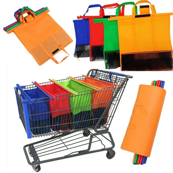 Heavy-Duty 4-in-1 Shopping Cart Organizer Bag, Large Capacity Grocery Hauler with Multiple Compartments for Supermarket Trolleys, Reusable Non-Woven Fabric Shopping Bag Holder, Fits Most Carts