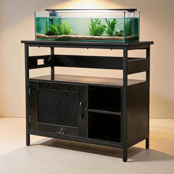 Heavy Duty 40-50 Gallon Aquarium Stand – 4-Tier Metal & Wood Open Storage Shelves, Built-In Power Outlets, Sturdy Legs, Multi-Purpose Rack for Fish Tank, Terrarium & Home Storage