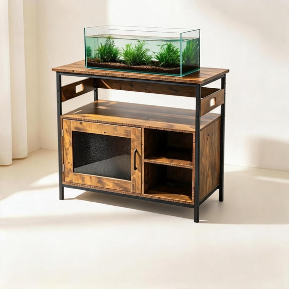 Heavy Duty 40-50 Gallon Aquarium Stand – 4-Tier Metal & Wood Open Storage Shelves, Built-In Power Outlets, Sturdy Legs, Multi-Purpose Rack for Fish Tank, Terrarium & Home Storage