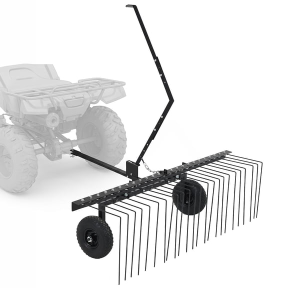 Heavy-Duty 40-Inch Tow-Behind Lawn Dethatcher with 20 Spring Steel Tines – Wheeled Rake for Thatch, Dead Grass & Debris Removal – Compatible with Lawn Tractors, Mowers, ATVs & UTVs
