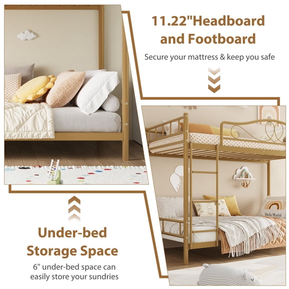 Bunk Bed Twin over Twin with Ladder & Full Safety Guardrail, Heavy Duty ...