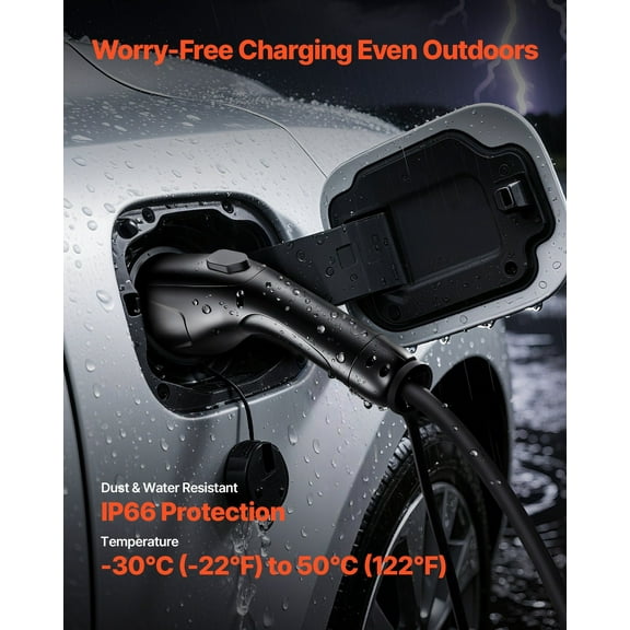 Heavy Duty 40A J1772 EV Extension Cable 40 ft, Waterproof IP66 for 120V-240V Level 1/Level 2 Chargers, Includes Carry Bag