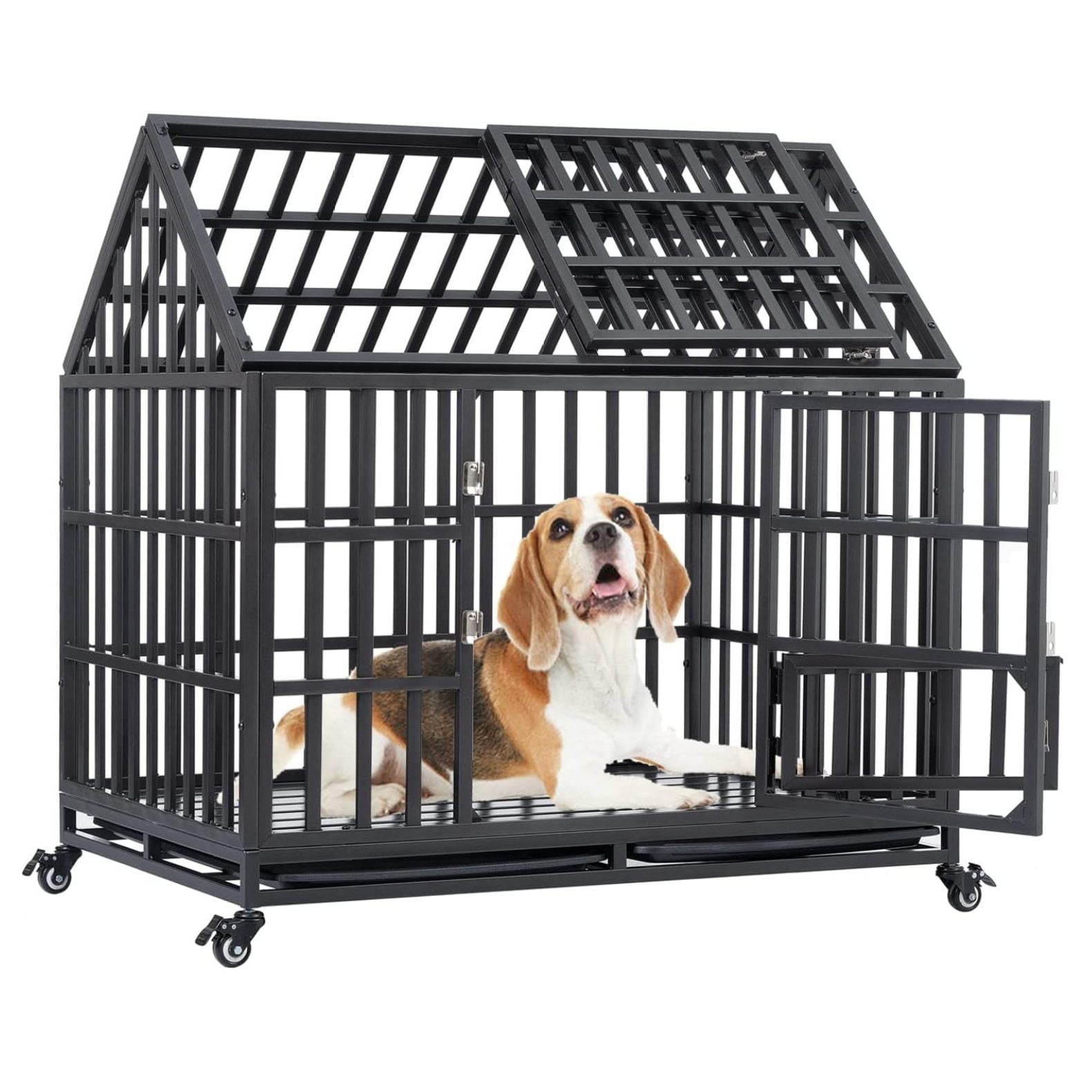 Heavy Duty 44" Dog Crate Large Dog Cage Strong Metal Dog Kennels and