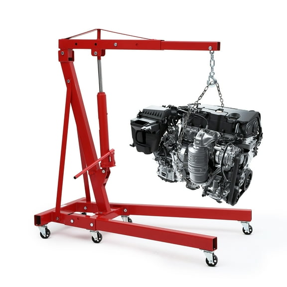 Heavy Duty 4400lbs Hydraulic Shop Crane, 2 Ton Engine Hoist, Folding Cherry Picker Engine Hoist with Lever and 6 Casters, Engine Crane Lifter for Workshops Garage Warehouse