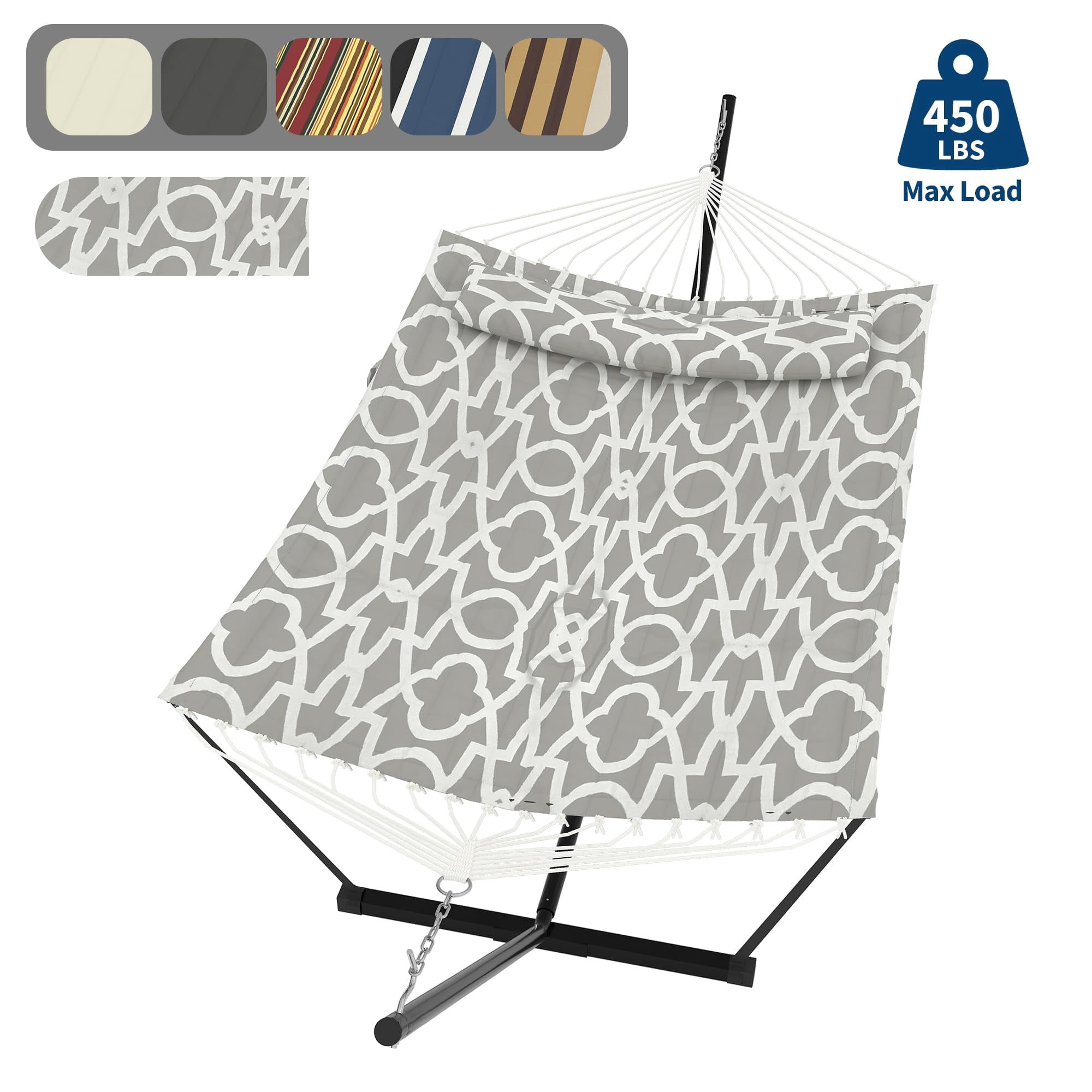 Heavy Duty 450 LBS Double Hammock with Stand & Pillow - 2 Person Outdoor Hammock with Balance Rope for Patio, Backyard, Poolside
