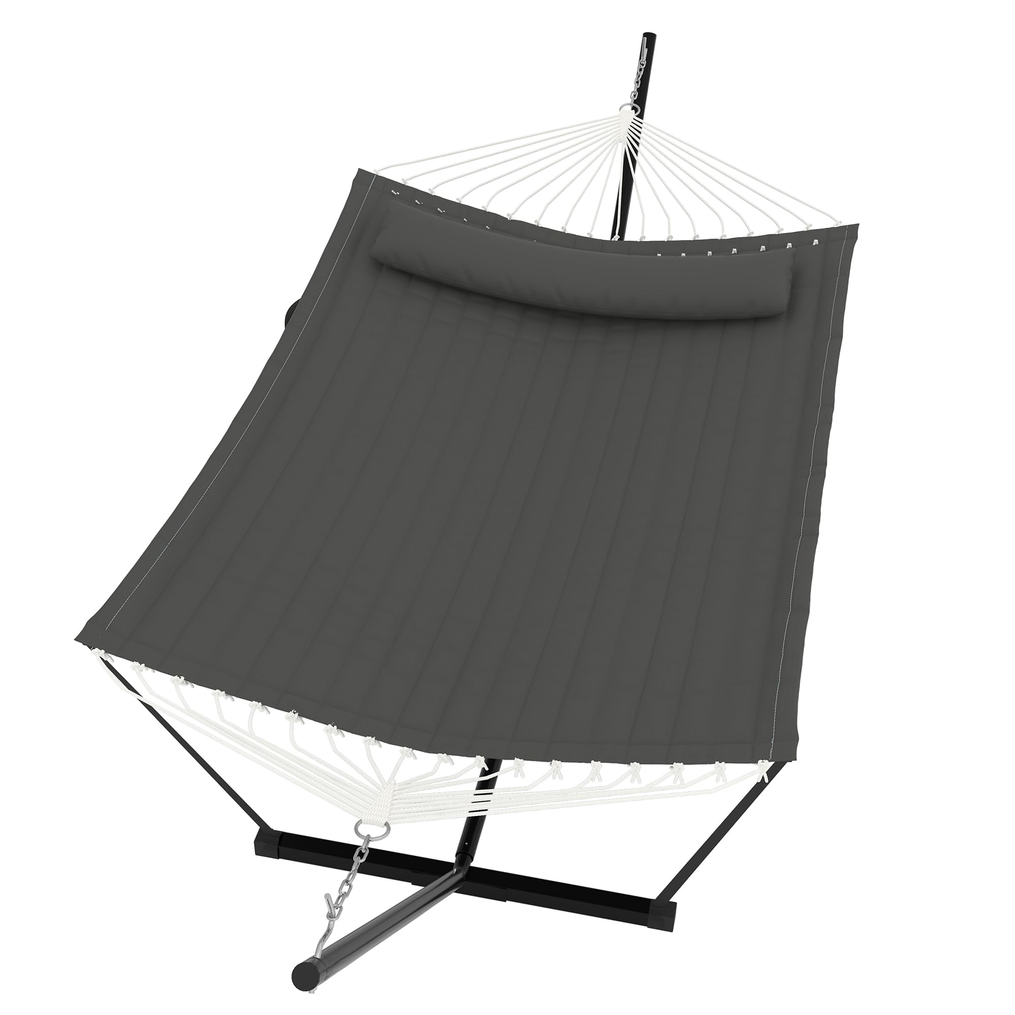 Heavy Duty 450 LBS Double Hammock with Stand & Pillow - 2 Person Outdoor Hammock with Balance Rope for Patio, Backyard, Poolside