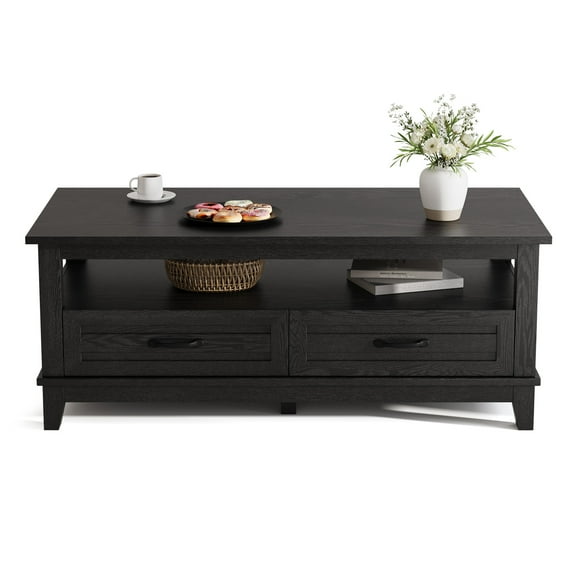 Heavy Duty 47.2" Farmhouse Coffee Table with Storage Drawers & Metal Handles - Easy Assembly Wood Table for Living Room