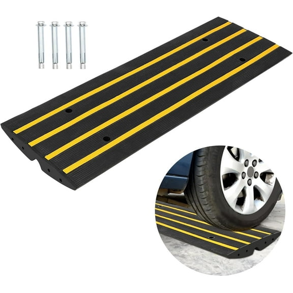 Heavy Duty 48 In Rubber Curb Ramp 50 Ton Capacity Threshold Ramp with Reflective Stripe for Cars Trucks Wheelchairs and Driveways