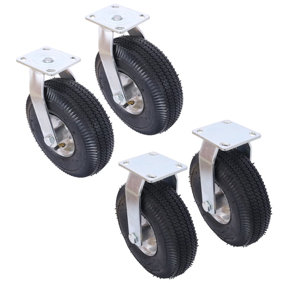 Heavy Duty 4PCS 10IN Caster Wheel Set with Pneumatic Tires - 2 Swivel & 2 Rigid, 5/8-Inch Bore Steel Hub, 300 lbs Capacity for Outdoor Utility Carts and Garden Equipment