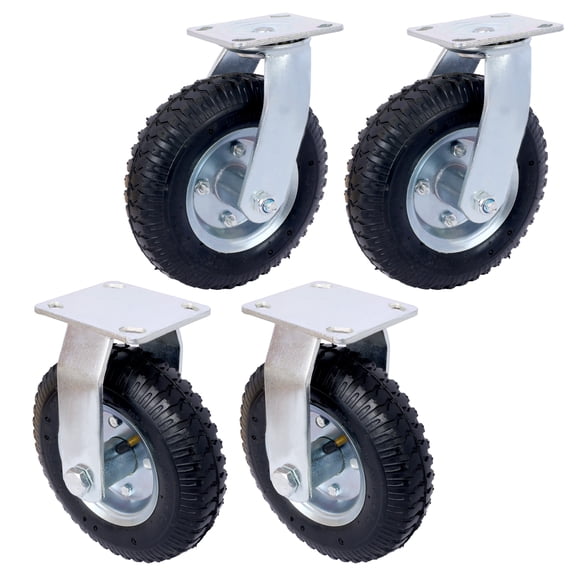Heavy Duty 4PCS 8IN Caster Pneumatic Tire Set 2 Swivel 2 Rigid Steel Hub Ball Bearings 5/8-Inch Bore Axle for Carts and Dollies