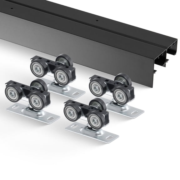 Heavy Duty 4ft Aluminum Alloy Bypass Sliding Door Hardware Kit with Finger Pulls for 2 Door System Fits Door Thickness 1.375 to 1.75 Inches