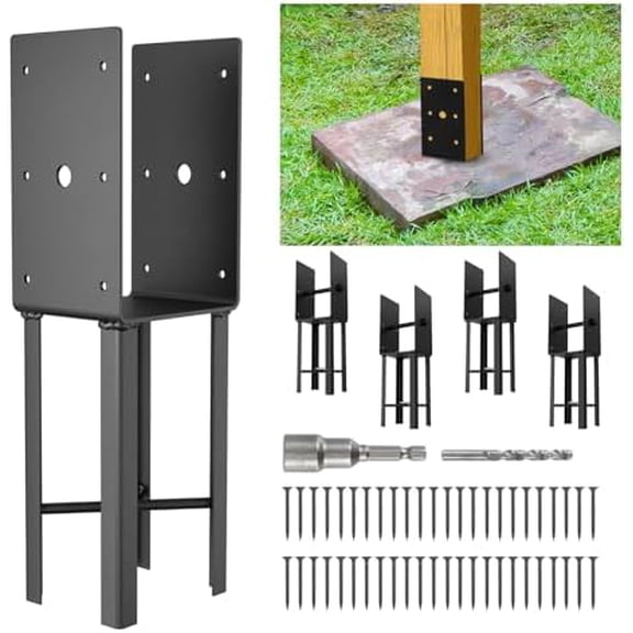 Heavy Duty 4x4 Post Anchor 4-Pack - U Shape Fence Post Base for Wet Concrete Installation, 14" Ground Spike Bracket for Fence, Deck, Pergola, Railing, Mailbox- Fits for 4x4 Wood (Inner Dia 3.6"x3.6")