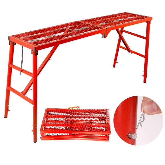 Heavy-Duty 5.7ft Portable Scaffold Platform, 770 LBS Capacity Foldable Work Bench with Anti-Slip Grid Design for Construction, Red