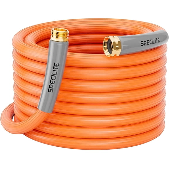 Heavy Duty 5/8 Inch Orange Rubber Garden Hose, 50 FT, 1200 PSI Burst, Hot and Cold Water, -50 F to 170 F, 5-Layer, UV Resistant, 3/4 Inch Fittings
