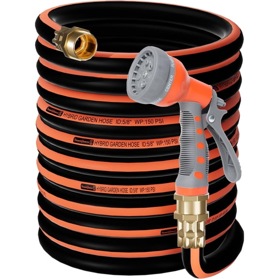 Heavy Duty,5/8 inx75FT,No Kink Flex Hose,Upgraded Hybrid Outdoor Water Hose for Lawns,Floor,Yard Washing,Gardening,Car Pipe Washing,Solid Brass Fittings