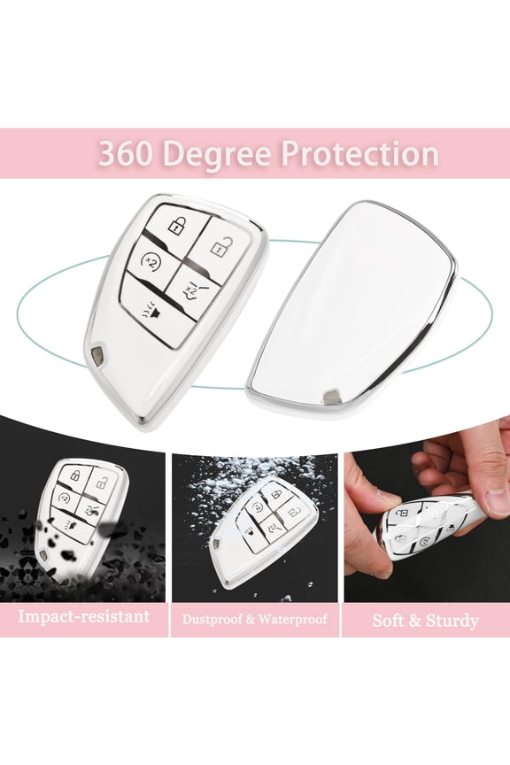 Heavy-Duty 5-Button Armor Protection Smart Key Fob Case with Detachable Key Ring for 2021-2025 Chevy Silverado Suburban Tahoe GMC Yukon Denali Buick Enclave Models Shockproof Cover
