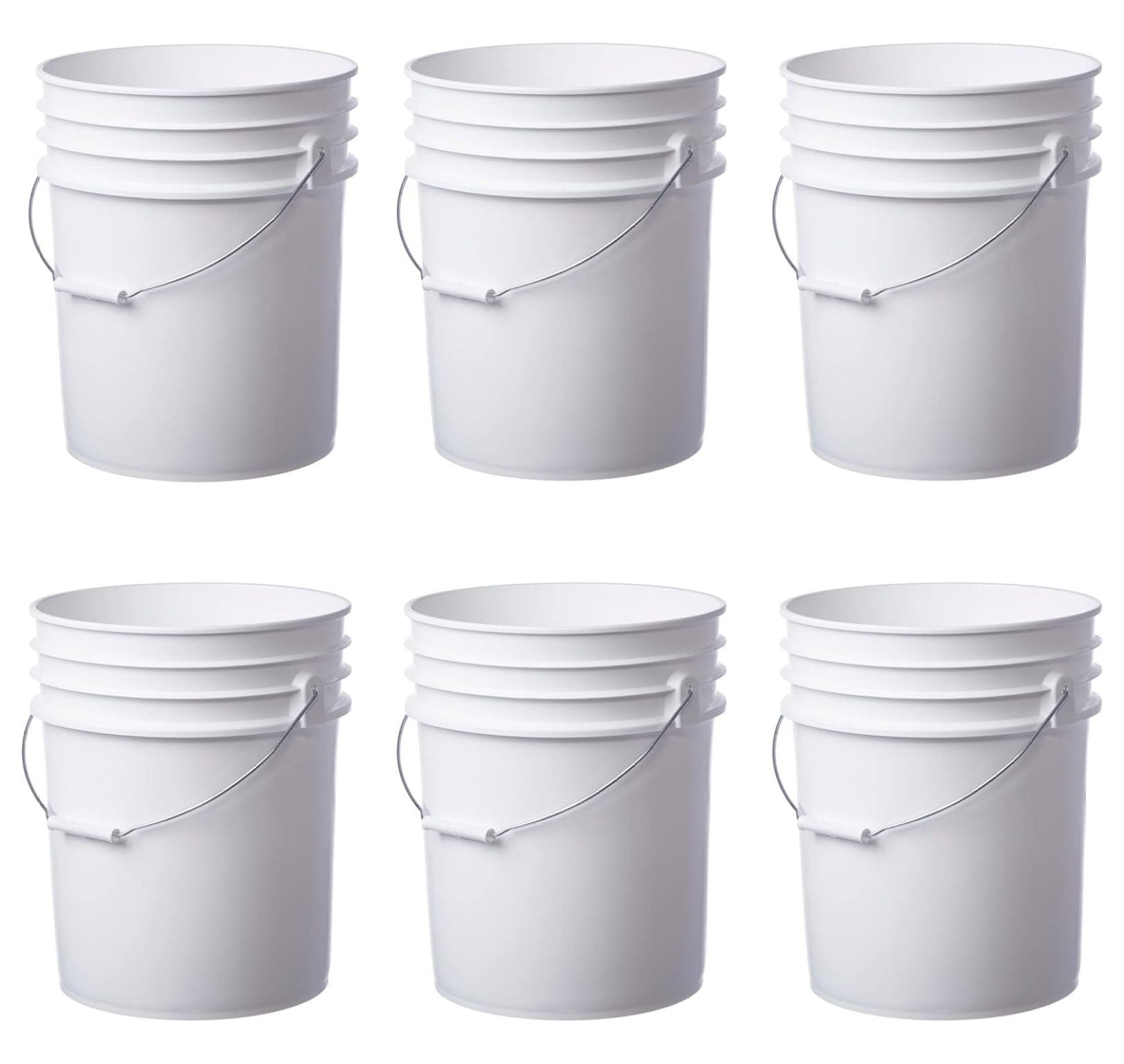 Heavy Duty 5 Gallon Bucket in 6 pcs Pack, Food Safe, BPA, White, Lid