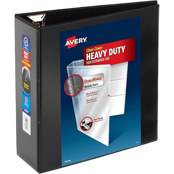 Heavy-Duty 5 Inch Binders 3 Ring, View Binder, 5 Inch EZD Ring, Black, Sturdy (79606)
