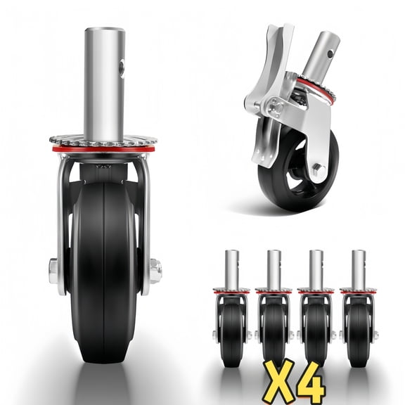 Heavy Duty 5 Inch Scaffold Stem Casters, Dual Lock 360 Swivel Rubber Scaffolding Caster Wheels, High Load Capacity Industrial Scaffold Replacement Parts
