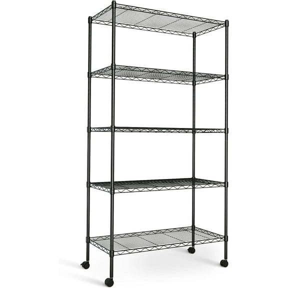 Heavy Duty 5-Shelf Shelving Unit,1250 lb. Total Capacity,29" D x 14"W x 61" H,Black