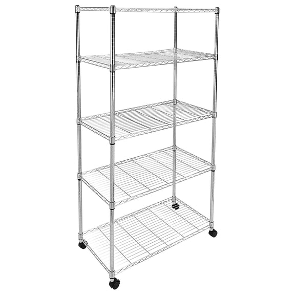 Heavy Duty 5-Shelf Storage Rack 1750Lb Capacity, 35.43" W x 17.72" D x 70.87" H Metal Wire Shelving Unit with Wheels, Adjustable Industrial Organizer for Garage Kitchen Office Basement