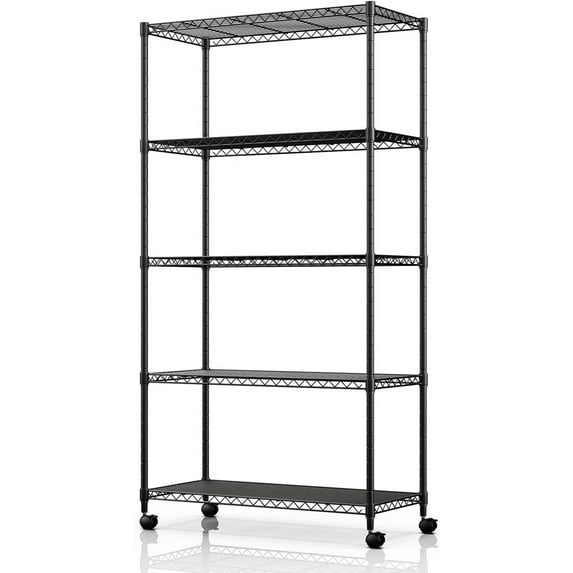 Heavy Duty 5-Shelf Wire Storage Shelving Unit, 1250lbs Loading Capacity, 29.92"D x 13.98"W x 61.09"H,Black
