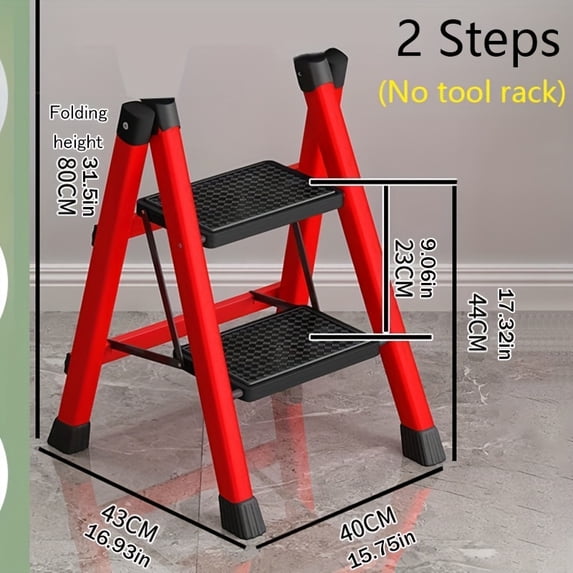 Heavy-Duty 5-Step Folding A-Frame Metal Ladder, Locking Mechanism Non-Slip Wide Steps, Portable Sturdy Step Stool for Home, Office, Garage Workshop