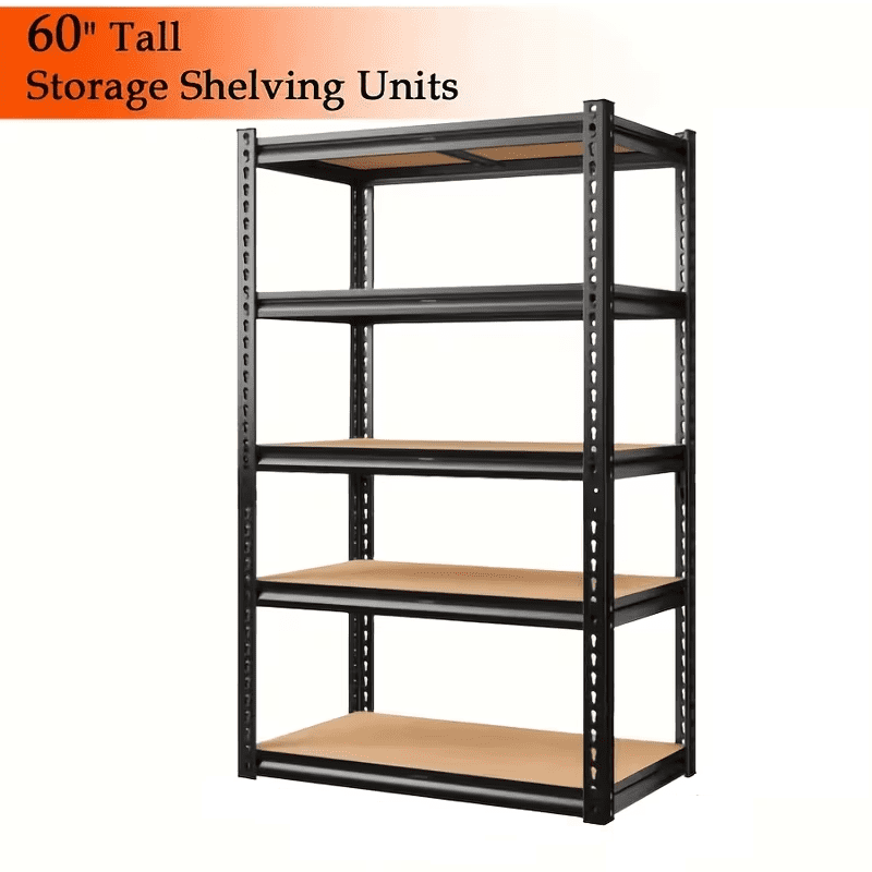 Heavy-Duty 5-Tier Adjustable Metal Shelving Unit, 60 Inch High, 2000 lbs Capacity (400 lbs/Shelf), Freestanding Black Garage Storage Rack, Easy Assembly for Basement, Pantry, Utility & Warehouse