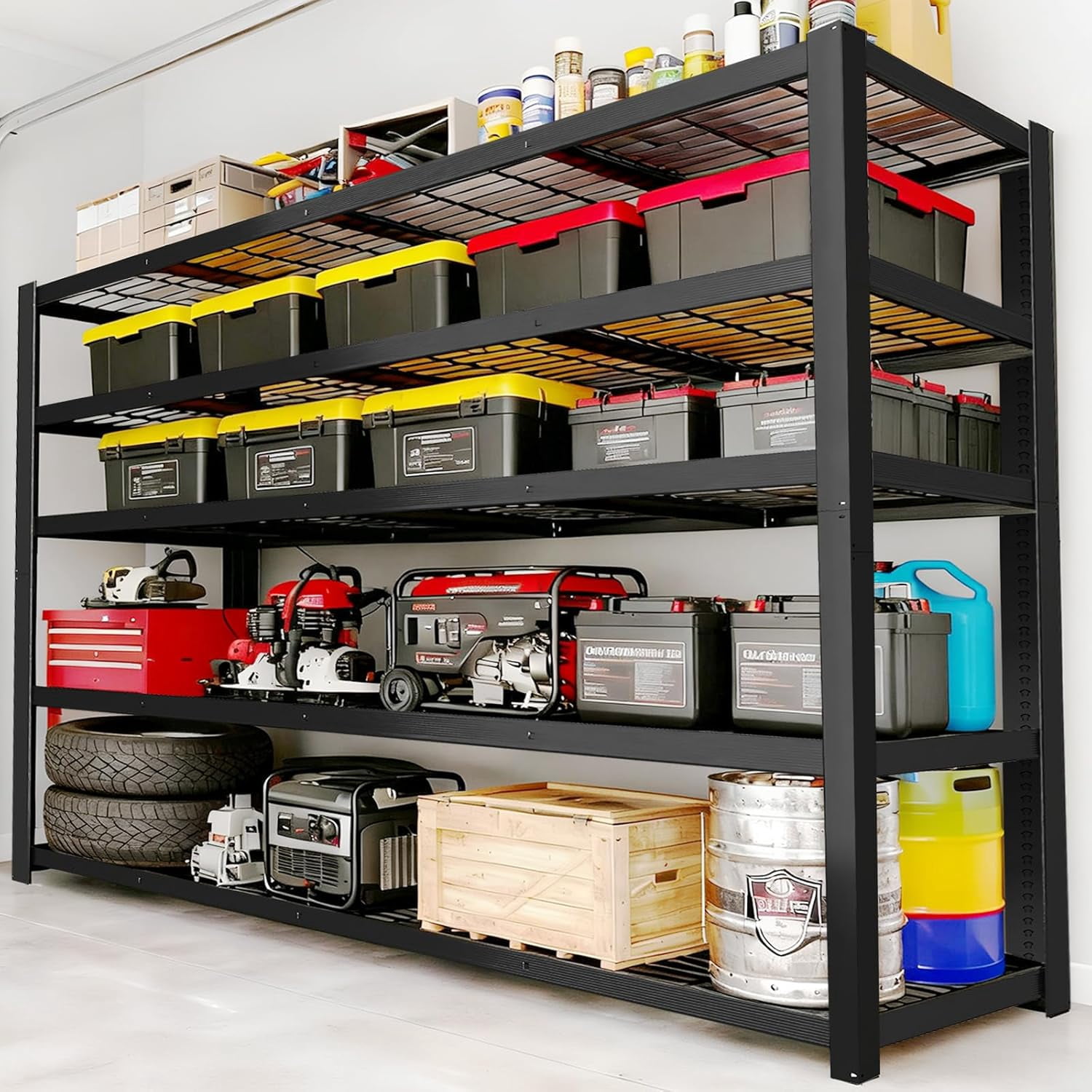 Heavy-Duty 5-Tier Adjustable Metal Shelving Unit, 72 Inch High, 3050 lbs Capacity (610 lbs/Shelf), Freestanding Black Garage Storage Rack, Easy Assembly for Basement, Pantry, Utility & Warehouse