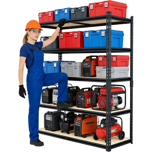 Heavy-Duty 5-Tier Adjustable Metal Storage Rack for Garage, Workshop & Warehouse Reinforced Steel Frame with Load-Bearing Shelves for Tools, Generators, Compressors & Bulk Storage,