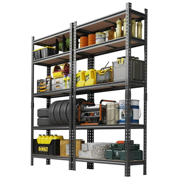 Heavy Duty 5-Tier Adjustable Metal Storage Shelf Set of 2, Boltless Industrial Utility Rack for Garage Pantry Kitchen Warehouse, 72" H x 35.5" W x 12" D, 400LBS per Shelf