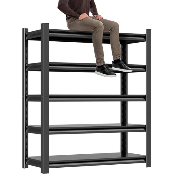 Heavy Duty 5-Tier Metal Garage Shelving Unit, 78"H Adjustable Storage Rack for Tools & Equipment, 3000 lbs Industrial Shelves, Black