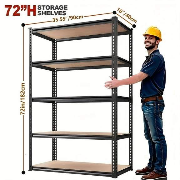Heavy Duty 5-Tier Metal Shelves Unit, 2000LB Capacity per Level, 72"H x 35.5"W x 16"D, Adjustable Storage Rack for Garage Warehouse Basement