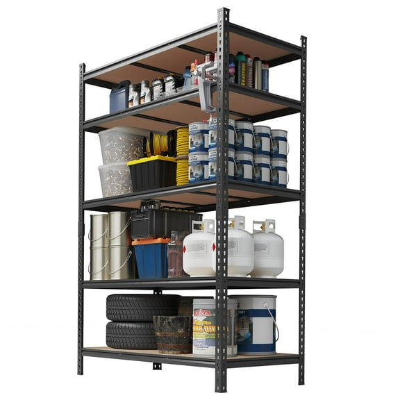 Heavy Duty 5-Tier Metal Storage Shelves – Adjustable Utility Rack for Garage, Basement, Kitchen, Pantry – 48"L x 24"W x 72"H – 650LBS per Shelf, Black – 1 Piece