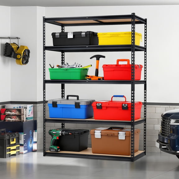Heavy Duty 5-Tier Metal Storage Shelving Rack, 2500 lbs Capacity, 48" L x 18" W x 72" H, Adjustable Shelves for Kitchen, Pantry, Garage, Basement, Laundry, Bathroom, Black