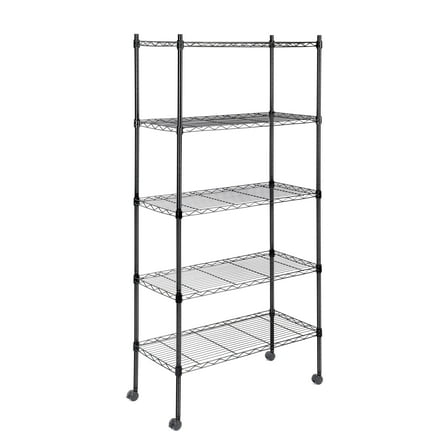 Heavy Duty 5-Tier Shelving Units Adjustable, Wire Shelf with 800 lbs Capacity with Wheels & Leveling Feet,24" D x 14" W x 59 "H, Black