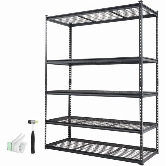 Heavy Duty 5-Tier Storage Shelving Unit,Adjustable Wire Rack Organizer,2000 lbs Capacity,Metal Shelves for Garage,Kitchen,Pantry,Basement,and Laundry Room,Black 60" Lx24" Wx78" H