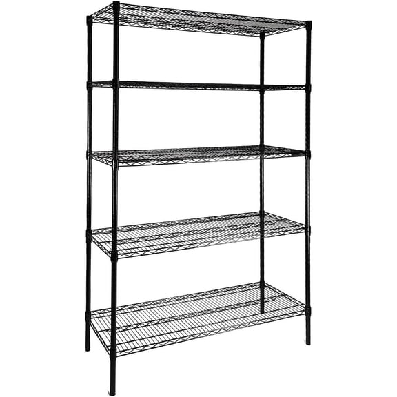 Heavy Duty 5-Tier Wire Shelving Adjustable Shelves Unit Metal Storage Rack Flat for Laundry Kitchen Pantry Garage Closet Organization (Black, 47.1" L x 17.6" W x 72.2" H)