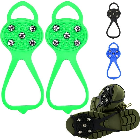 Heavy-Duty 5-Tooth Traction Cleats - -45°C Resistant TPE Snow Spikes , Universal Stretch Fit Crampons for Winter Hiking