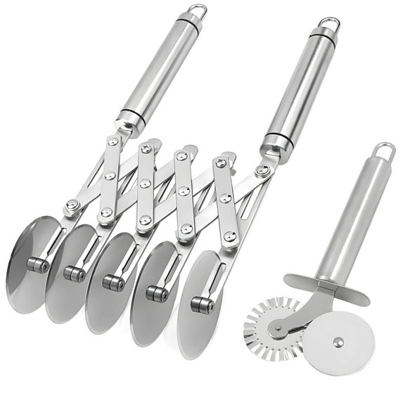 Heavy Duty 5 Wheel Pastry Cutter, Stainless Steel Pasta Cutter, Adjustable Multi-Wheel Dough Divider, Includes Small Serrated Pizza Cutter, Ideal for Bakers and Chefs