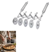 Heavy Duty 5-Wheel Stainless Steel Pastry Cutter, Expandable Multi-Round Dough Divider Roller and Pizza Slicer with Locking Nut