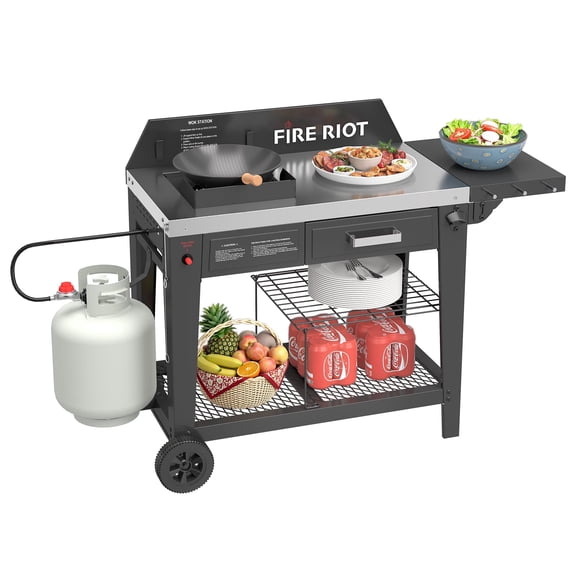 Heavy-Duty 50,000 BTU Outdoor Wok & Propane Deep Fryer Station 12.6 Carbon Steel Wok & Cajun Turkey Fryer for Stir-Fry, Searing, Tailgating, Fishing, and Outdoor Cooking