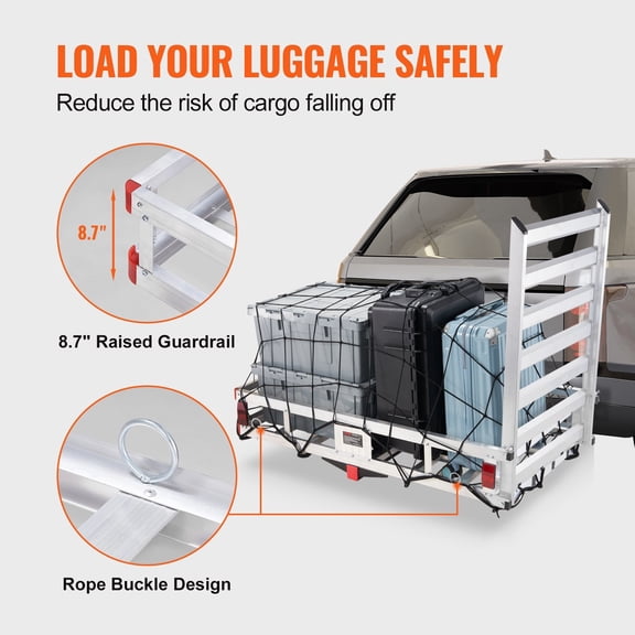 Heavy Duty 50-Inch Hitch Cargo Carrier, Aluminum Folding Ramp Design, 500LBS Capacity, Fits 2" Trailer Hitch for Pickup/SUV Travel