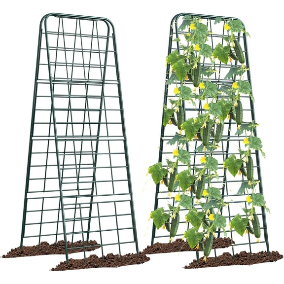 Heavy Duty 50 Inch by 17 Inch Adjustable A-Frame Garden Trellis for Climbing Plants Rust-Proof Metal with Dense Grid Design Green 2 Pcs