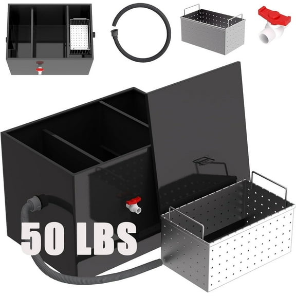 Heavy Duty 50 lbs Commercial Grease Trap 20.32 GPM Under Sink Oil Water Separator with Side Inlet for Restaurants Bars and Coffee Shops